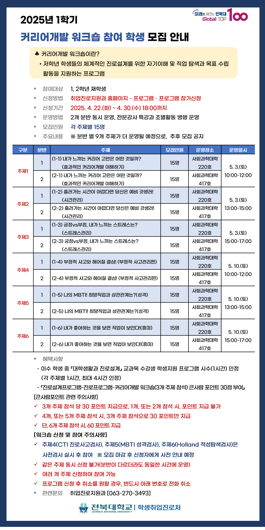 2025년도 1학기 커리어개발 워크숍 참여 학생 모집